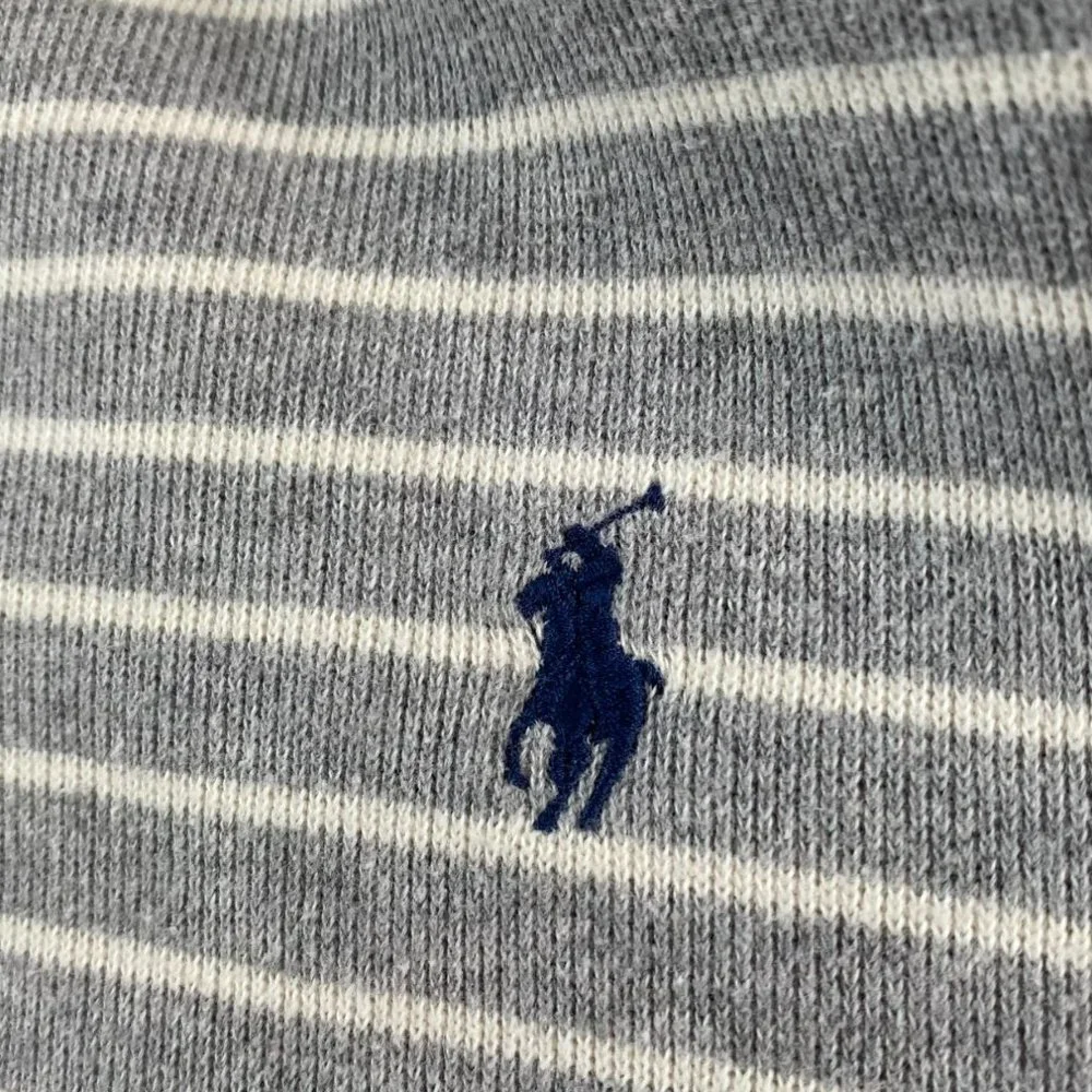 Polo Ralph Lauren Men’s XXL Gray White Striped 100% Cotton Quarter Zip Pullover